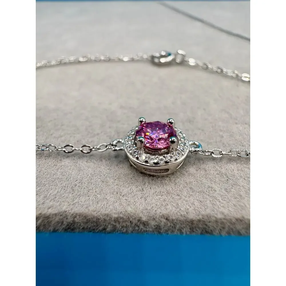 NEW Elegant Pink & White Moissanite Fleur de Lis Jewelry Set